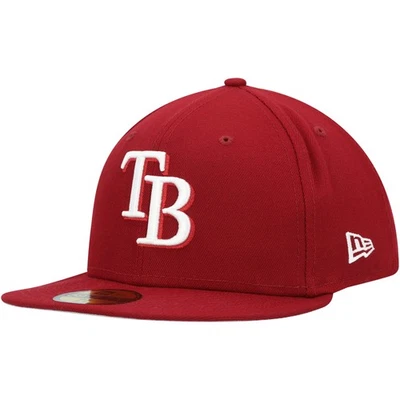 Men's New Era Cardinal Tampa Bay Rays White Logo 59FIFTY Fitted Hat - Image 1 of 4