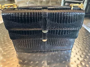 Borsa a tracolla Enny vintage in coccodrillo nero dall'ITALIA - Foto 1 di 10