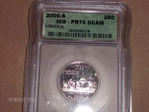 2000 S CLAD QUARTER VIRGINIA ICG PF 70 DEEP CAMEO "PERFECT" STATE QUARTER - Picture 1 of 2