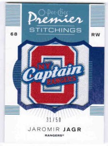 07/08 2007 O-PEE-CHEE PREMIER JAROMIR JAGR PS-JJ STITCHINGS /50 NEW YORK RANGERS