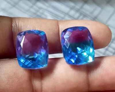 38.55CT Good Looking Cushion Cut BI-Multicolor Tourmaline Doublet Gemstone 2 Pcs - Image 1 of 4