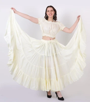 Falda Off-White 25 yardas 4 niveles danza del vientre tribal bohemia 4 niveles falda gitana Foto 1 de 4