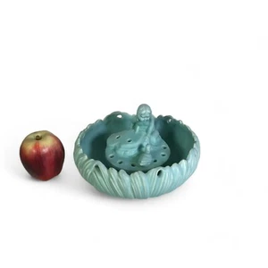 Antique Weller Art Pottery Low Flower Bowl with Girl & Swan Frog - Picture 1 of 10