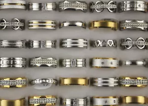 55pcs Wholesale Mixed Lots Style Ring Men's Stainless Steel CZ Fashion Rings - Picture 1 of 14