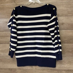 Lauren Ralph Damen Pullover gestreift U-Boot Ausschnitt Rippstrick Knopf Nautica - Bild 1 von 24