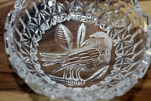Hofbauer Byrdes Round Crystal Bird Candy Nut Trinket Dish Etched Sawt tooth 4 " - Picture 1 of 5