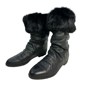 Regence Scrunch schwarze Lederstiefel zum Überziehen Kaninchenfellbesatz Fleece gefüttert Größe 9 - Bild 1 von 7