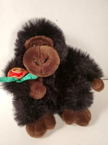 MAIN JOY LIMITED Black/Brown Gorilla Monkey with rose 10" Stuff Plush Zoo Animal - Picture 1 of 6