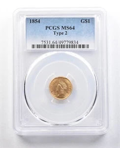 1854 $1 Indian Princess Head Gold Dollar Type 2 MS64 PCGS *5177 - Picture 1 of 3