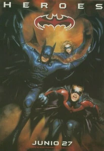 1997 Batman und Robin Film Spanische Postkarte 10 x 15 cm (6" x 4,1") Helden - Bild 1 von 3