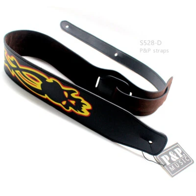 Correia de guitarra multicolorida P&P couro ecológico chama caveira nova rock frete grátis metal - Imagem 1 de 3
