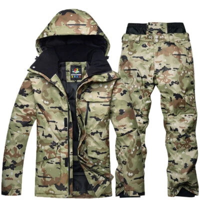 Winter Camo Mens Ski Suits Jacket Waterproof Coat Snow Pants Snowboard Snowsuits - Image 1 of 4