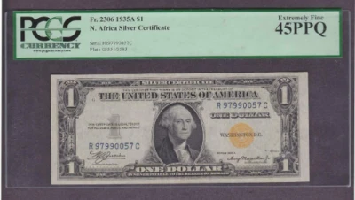 1935 A  PCGS Extremely Fine 45 PPQ North Africa One dollar Silver Certificate - Image 1 of 4