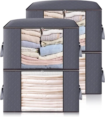 4 Scatole per Armadio da 90L, Contenitori Salvaspazio per Vestiti e Coperte - Immagine 1 di 4