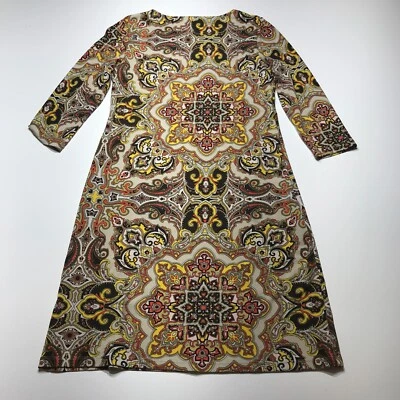 Charter Club Dress Womens Size PS Brown Yellow Paisley Print Sheath Keyhole Neck - Image 1 of 4