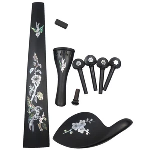 4/4 Violin Fingerboard Chinrest tailpiece Pegs Accessories inlay Pearl flower - Picture 1 of 4