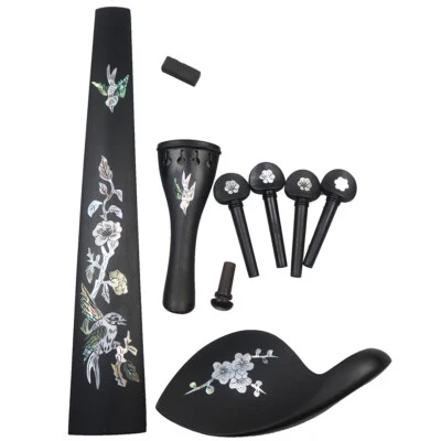 Diapasón de violín de ébano reposapiés clavijas accesorios incrustación carcasa de perla Foto 1 de 4