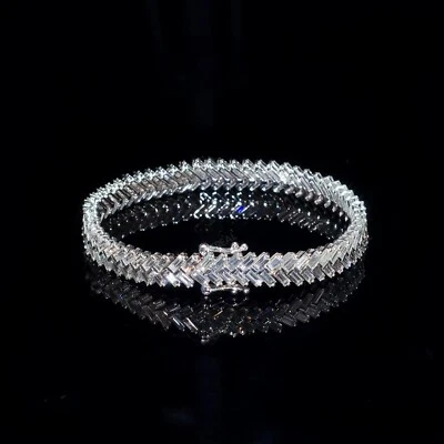 Brazalete de cadena Baguette VVS Moissanite de plata de ley 925 6-9 pulgadas Foto 1 de 4