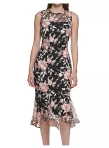 Calvin Klein Embroidered Floral Flounce Dress Sz 2 - Picture 1 of 12