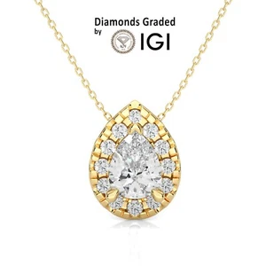 Pear Cut Diamond Teardrop Pendant IGI Certified 0.8 Ct Lab Grown 14K Gold VS1/G - Picture 1 of 12