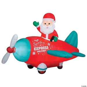 CHRISTMAS 7' GEMMY SANTA DELIVERY ANIMATED AIRPLANE PLANE Airblown Inflatable - Picture 1 of 3
