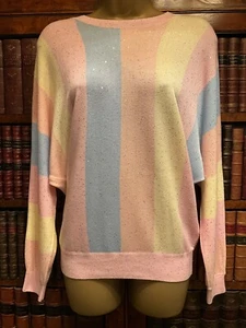 Oliver Bonas Pastel Glitter Stripe Batwing Sleeve Summer Jumper - Size 6 - New - Picture 1 of 4