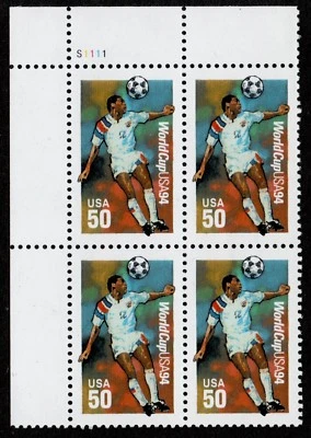 Scott 2836 Plate Block of four 50 cent World Cup Soccer Championships MNH L1 - Image 1 of 2