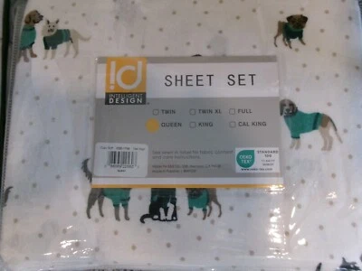 New Queen Size Flannel Sheet Set **Teal Dogs # 875 - Image 1 of 2