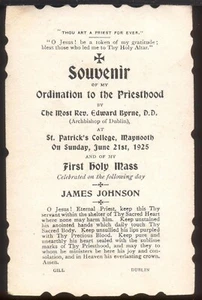 1925 "Ordination to Priesthood" Souvenir Card at St Patrick's College, MAYNOOTH - Bild 1 von 2