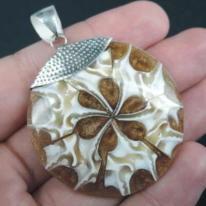 925 Sterling Silver Natural Cone Shell Glittery Brown Resin Pendant Jewellery - Picture 1 of 7