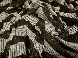Metallic Ribbed Jersey Knit Fabric, Per Metre - Grey With Bronze Lurex Stripe - Picture 1 of 4