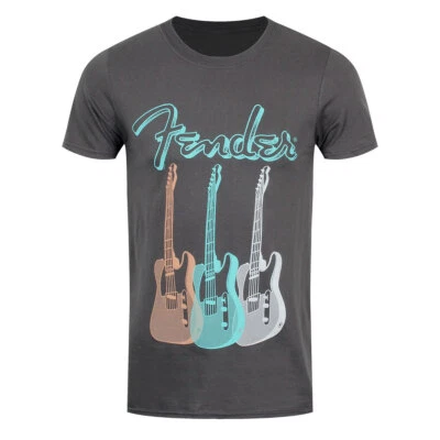 Camiseta Oficial Fender Triple Guitarra Rock Band Gris Foto 1 de 4