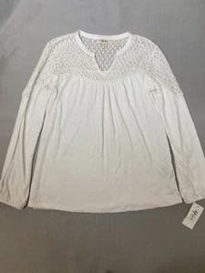Style Co Blouse Women size PS Ivory Romantic Long Sleeve Lace Stretch New - Picture 1 of 6