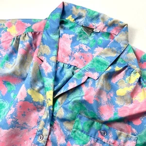 Camicia blusa donna vintage Pykettes pullover 1/4 bottoni stampa colorata taglia XL - Foto 1 di 9