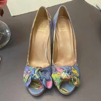 Stuart Weitzman Zapatos Peep Toe Lona Floral Alpargatas Talla 8.5 M Foto 1 de 4
