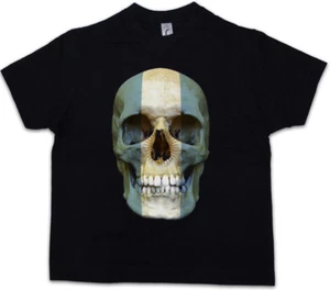 CLASSIC ARGENTINA SKULL FLAG Kids Boys T-Shirt - Biker MC Banner - Picture 1 of 1