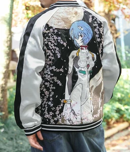 NEW Evangelion Rei Ayanami Nishiki Sukajan Jacket Black x Silver Size XL Anime - Picture 1 of 12