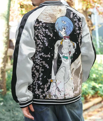 NEW Evangelion Rei Ayanami Nishiki Sukajan Jacket Black x Silver Size XL Anime - Image 1 of 4