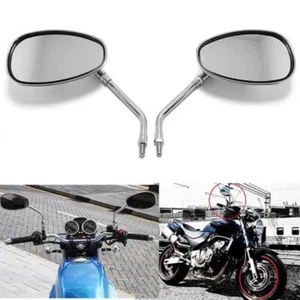 Motorcycle Bike Modified Silver Round Rearview Mirror W/Large Field Of View - Picture 1 of 10