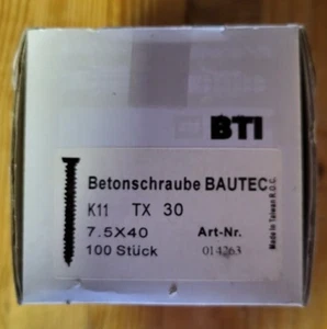 Betonschraube bautec K11 7,5 x 40 TX 30 Zink BTI 9014263 (100 Stück) - Bild 1 von 2