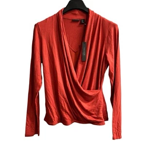 Elie Tahari Top Womens XL Burnt Orange Faux Wrap Jersey Knit Pullover Blouse - Picture 1 of 7