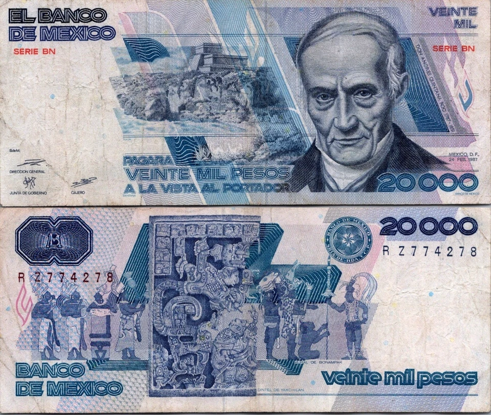 Mexico 20,000 Pesos 1987 Pick # 91a VF - Image 1 of 2