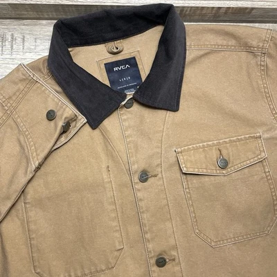 RVCA Chainmail Button Corduroy Collar Chore Jacket Duck Camel Tan Mens Large - Image 1 of 4