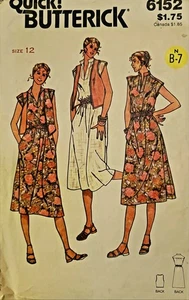 Butterick 6152  Misses Vintage Dress & Vest Sewing Pattern Sz 12 Cut Complete  - Picture 1 of 2