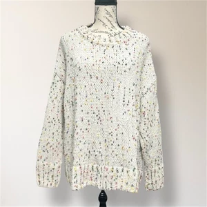 Seven7 L Beige Confetti Chunky Knit Sweater Crew Neck Soft Cozy Preppy Academia - Foto 1 di 10