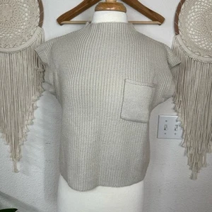 Cremefarbener Grobstrickpullover Rundhalsausschnitt Kurzarm Wollmischung Small - Bild 1 von 5