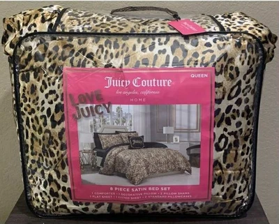 Juicy Couture Leopard Print Satin QUEEN 8pc Set Comforter,Shams,Sheet Set,Pillow - Image 1 of 4