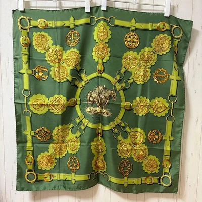 Bufanda de Seda Hermes Carre 90 Verde Clásica Lujo Moda Accesorio Auténtico Foto 1 de 3