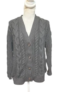 Quince Women Organic Cotton Cable knit Cardigan Sweater Gray Button Oversized XS - Picture 1 of 5