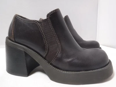 Vtg 90s Y2K 2000s MIA Brown Leather Chunky Block Heel Bratz Platform Booties 7.5 - Image 1 of 4
